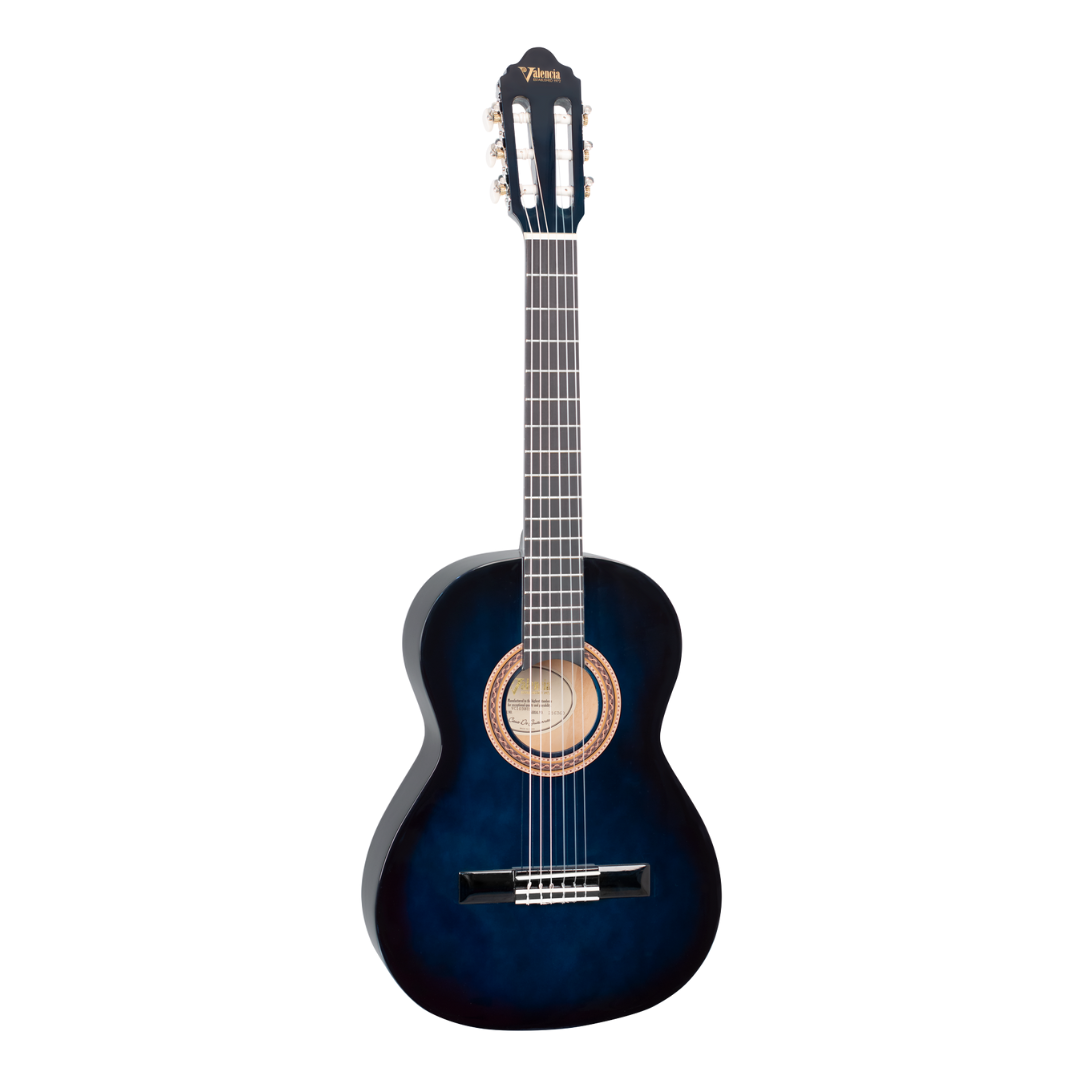 Valencia VC103BUS 100 Series | 3/4 Size Classical Guitar | Blue Sunburst