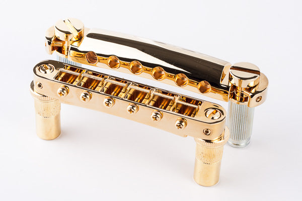 TonePros TP-LPM02-G Tune-O-Matic/Tailpiece set Metric (LargePost/Notched Saddles) | Gold