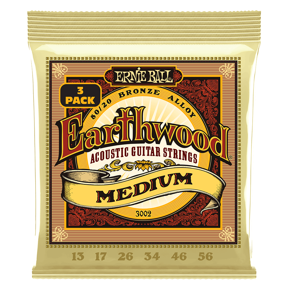 Ernie Ball Earthwood Medium 80/20 Bronze Acoustic Guitar Strings 13-56 Gauge - 3 Pack