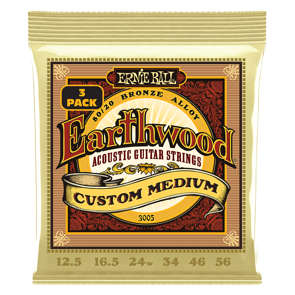 Ernie Ball Earthwood Custom Medium 80/20 Bronze Acoustic Guitar Strings 12.5-56 Gauge - 3 Pack