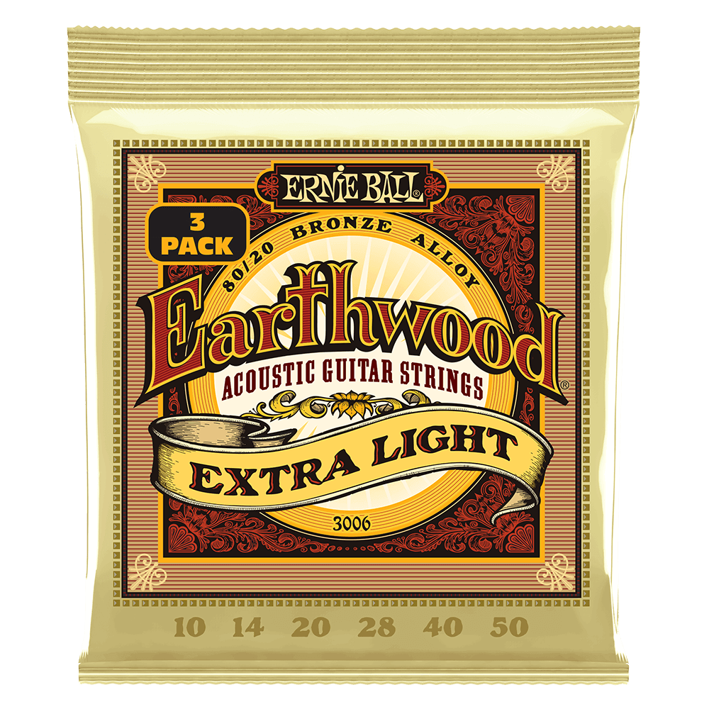 Ernie Ball Earthwood Extra Light 80/20 Bronze Acoustic Guitar Strings 10-50 Gauge - 3 Pack