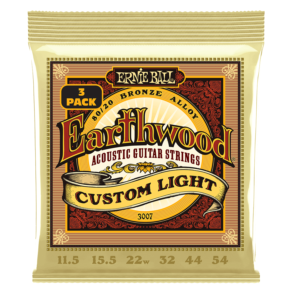 Ernie Ball Earthwood Custom Light 80/20 Bronze Acoustic Guitar Strings 11.5-54 Gauge - 3 Pack