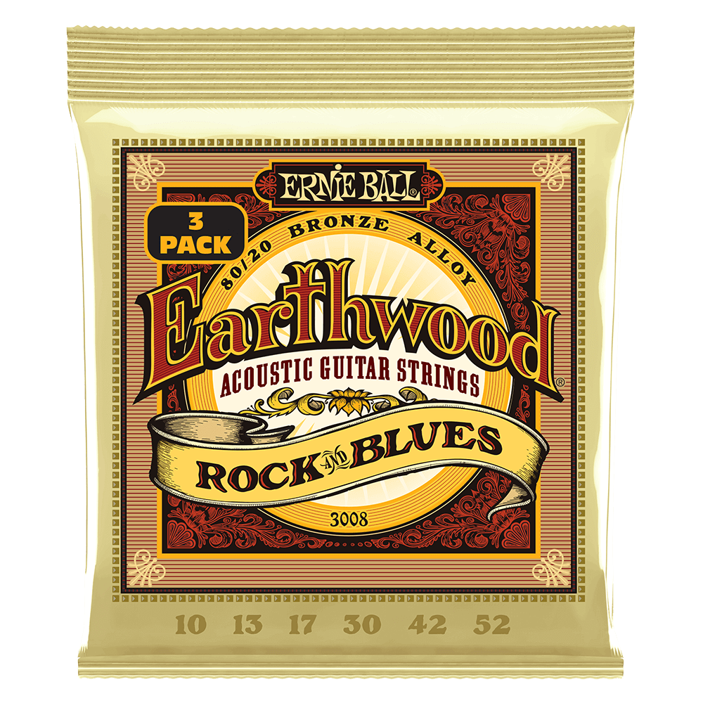 Ernie Ball Earthwood Rock and Blues w/Plain G 80/20 Bronze Acoustic Guitar Strings 10-52 Gauge - 3 Pack