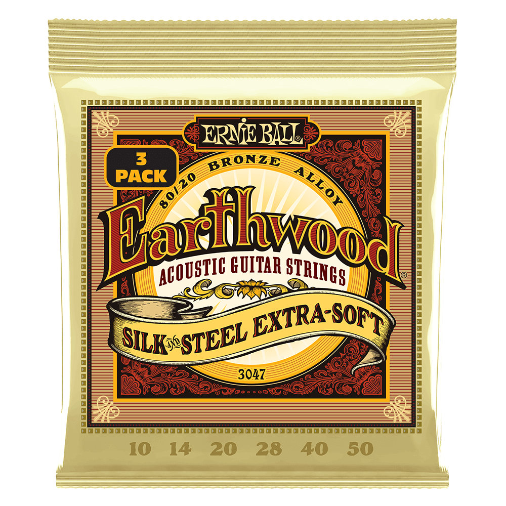 Ernie Ball Earthwood Extra Soft 80/20 Bronze Silk & Steel Acoustic Guitar Strings 10-50 Gauge - 3 Pack