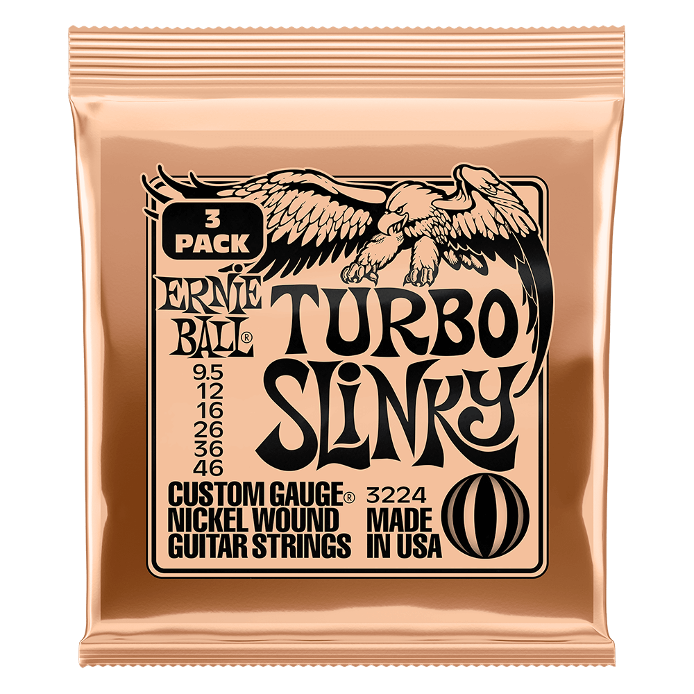 Ernie Ball P03224 Turbo Slinky Nickel Wound Electric Guitar Strings 9.5-46 Gauge - 3 Pack