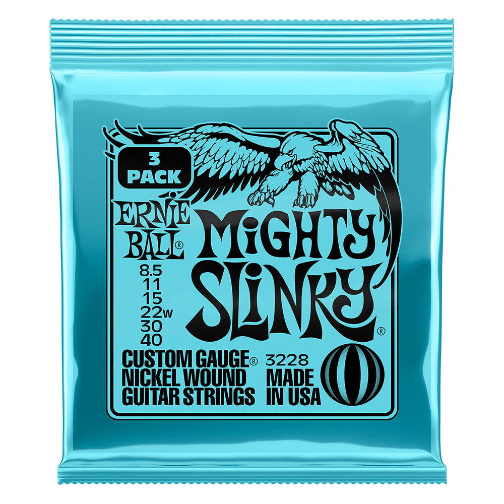 Ernie Ball P03228 Mighty Slinky Nickel Wound Electric Guitar Strings 8.5-40 Gauge - 3 Pack