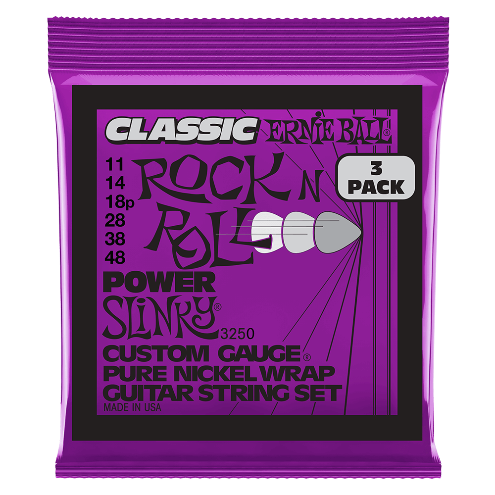 Ernie Ball P03250 Power Slinky Classic Rock N Roll Pure Nickel Wrap Electric Guitar Strings 11-48 Gauge - 3 Pack