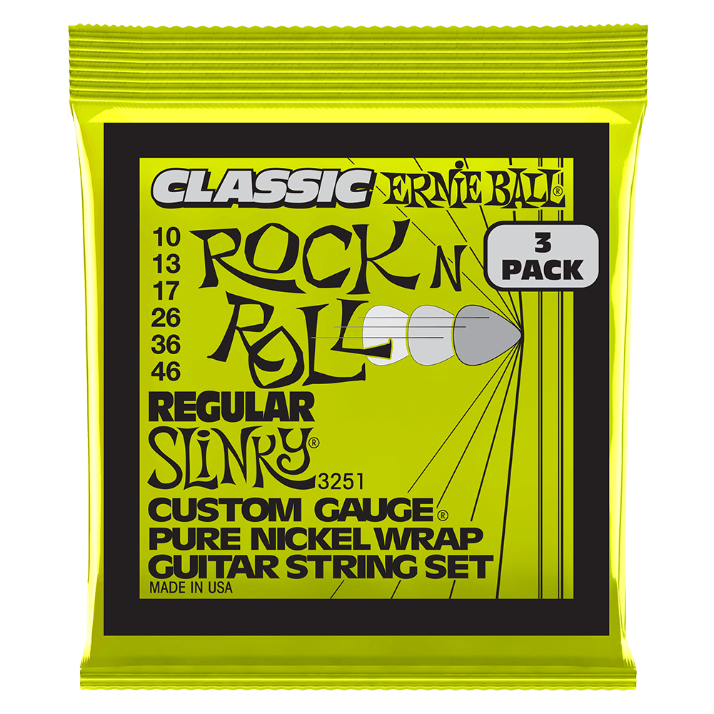 Ernie Ball P03251 Regular Slinky Classic Rock N Roll Pure Nickel Wrap Electric Guitar Strings 10-46 Gauge - 3 Pack
