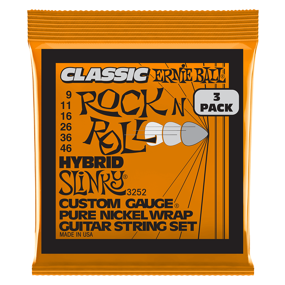 Ernie Ball Hybrid Slinky Classic Rock n Roll Pure Nickel Wrap Electric Guitar Strings 9-46 Gauge - 3 Pack