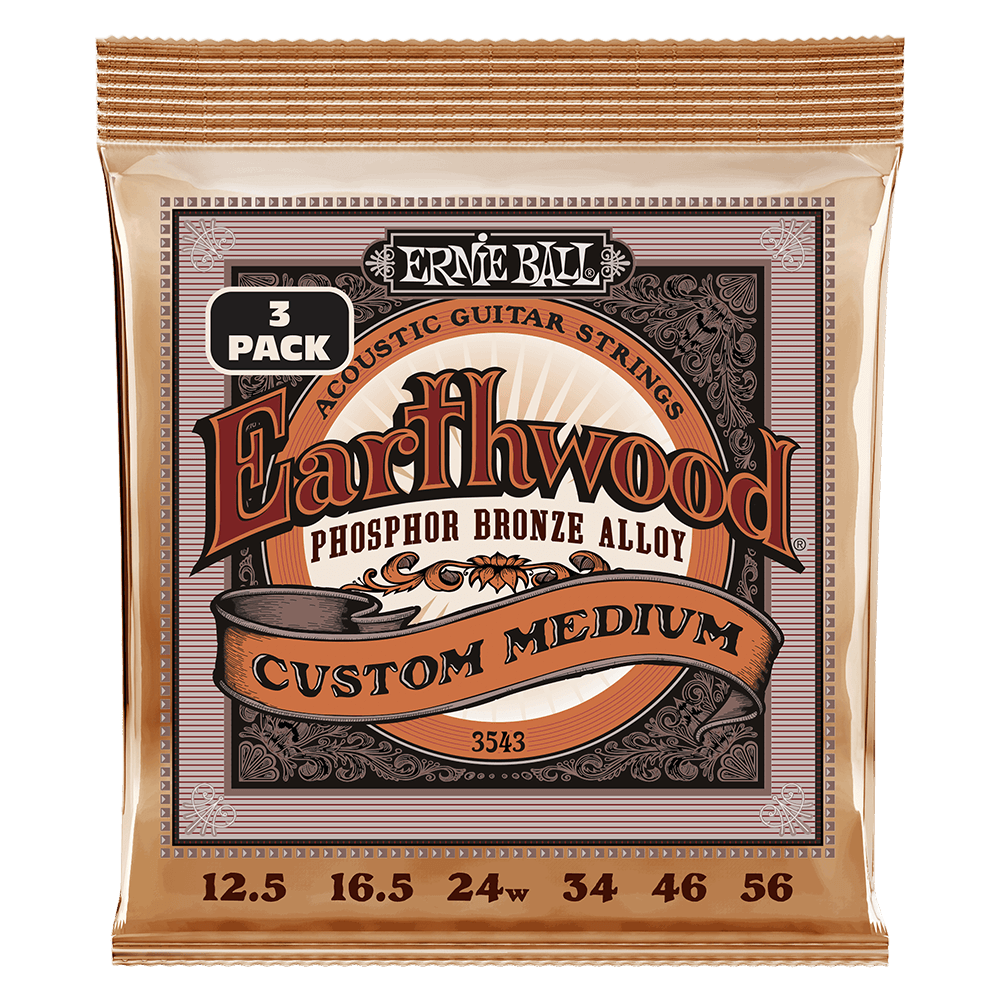 Ernie Ball Earthwood Custom Medium Phosphor Bronze Acoustic Guitar Strings 12.5-56 Gauge - 3 Pack