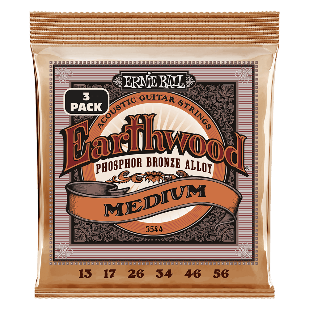 Ernie Ball Earthwood Medium Phosphor Bronze Acoustic Guitar Strings 13-56 Gauge - 3 Pack