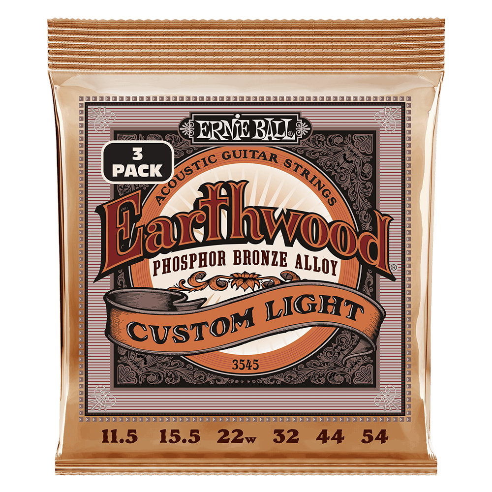 Ernie Ball Earthwood Custom Light Phosphor Bronze Acoustic Guitar Strings 11.5-54 Gauge - 3 Pack