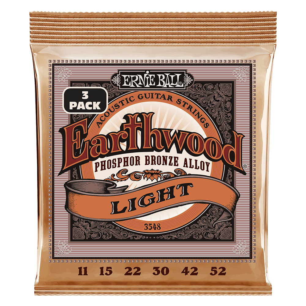 Ernie Ball Earthwood Light Phosphor Bronze Acoustic Guitar Strings 11-52 Gauge - 3 Pack