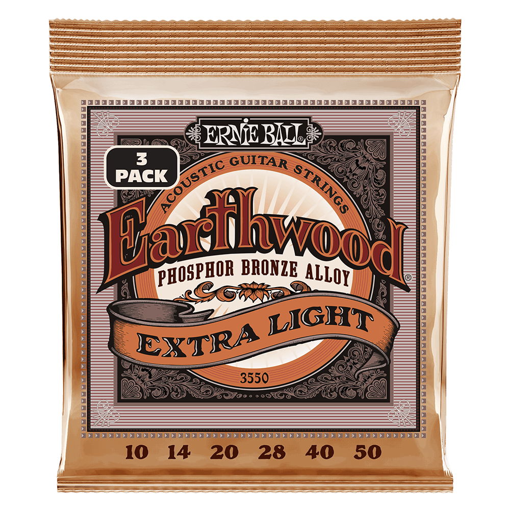 Ernie Ball Earthwood Extra Light Phosphor Bronze Acoustic Guitar Strings 10-50 Gauge - 3 Pack