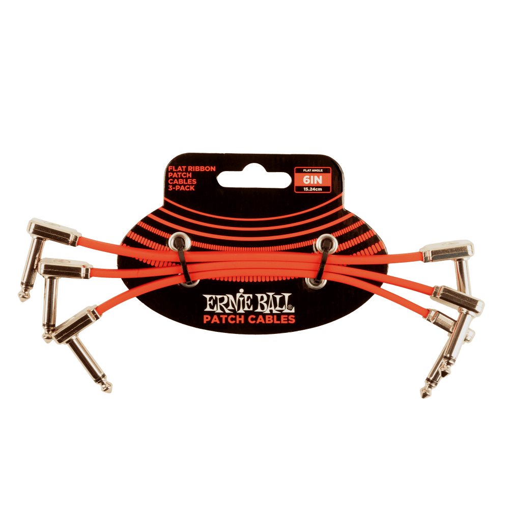 Ernie Ball 6 inch Flat Ribbon Patch Cable Red 3-Pack