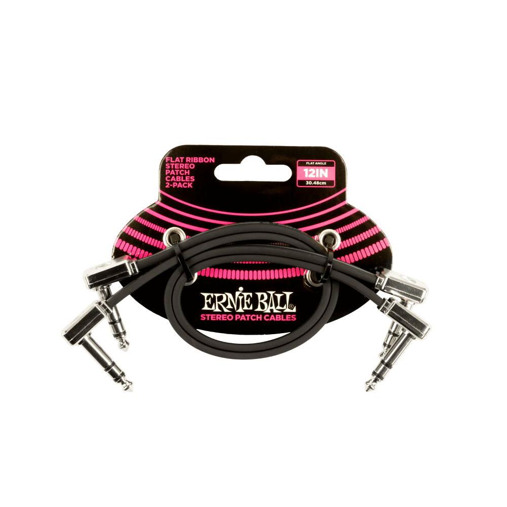 Ernie Ball 12 inch Flat Ribbon Stereo Patch Cable Black 2-Pack
