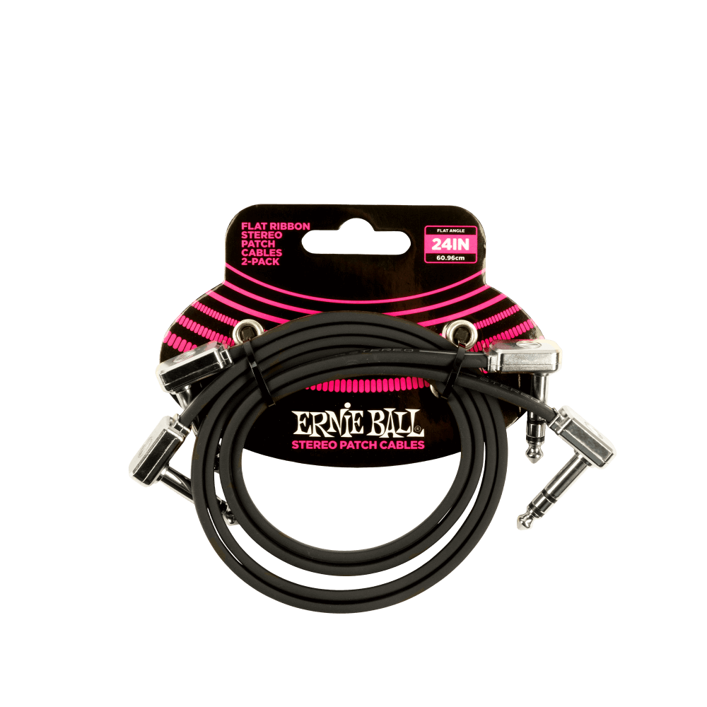 Ernie Ball 24 inch Flat Ribbon Stereo Patch Cable Black 2-Pack