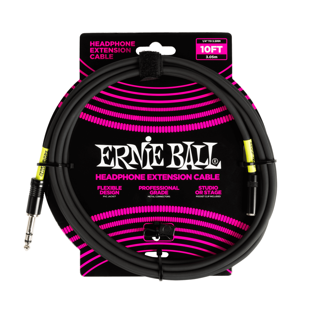 Ernie Ball Headphone Extension Cable 1/4 to 3.5mm 10ft - Black