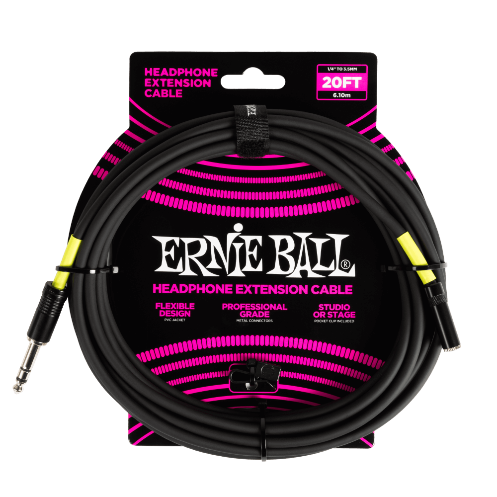Ernie Ball Headphone Extension Cable 1/4 to 3.5mm 20ft - Black