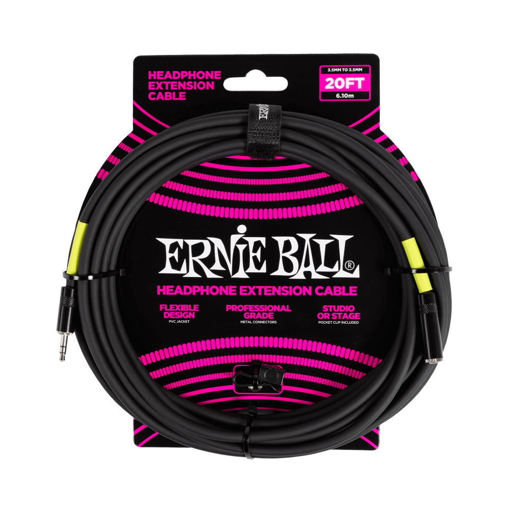 Ernie Ball Headphone Extension Cable 3.5mm to 3.5mm 20ft - Black