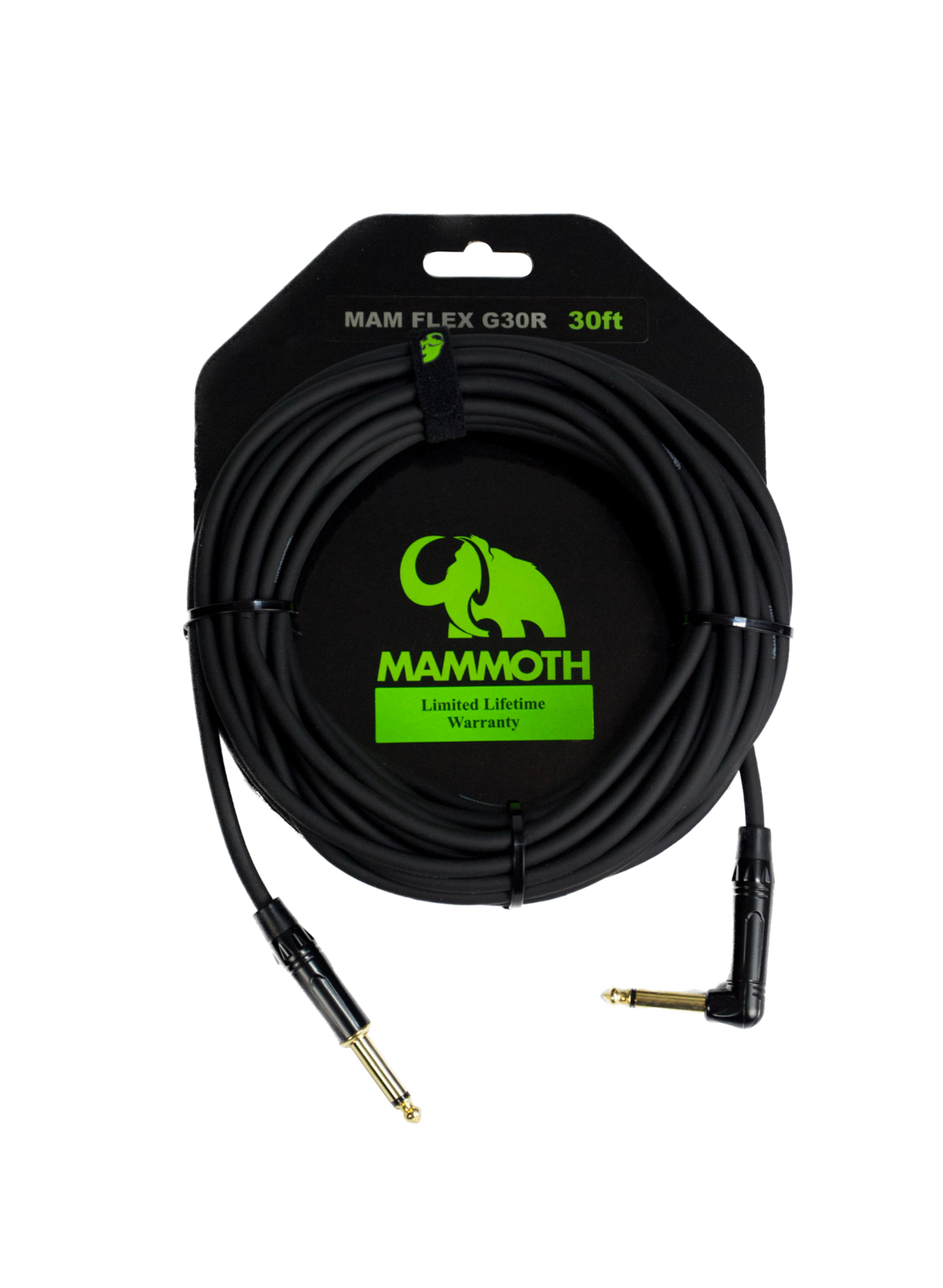 Mammoth Flex G30R, 30ft Instrument Cable, Right Angle Jack to Straight Jack