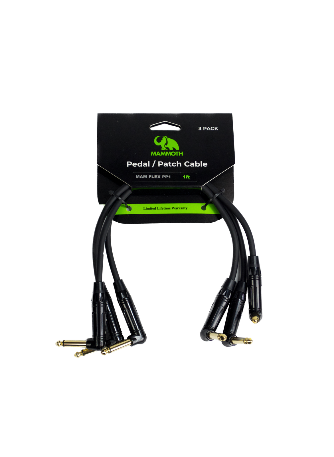 Mammoth Flex PP1, 3 PIECES, 1ft Pedal/Patch cable, Right angle Jack to Right angle Jack