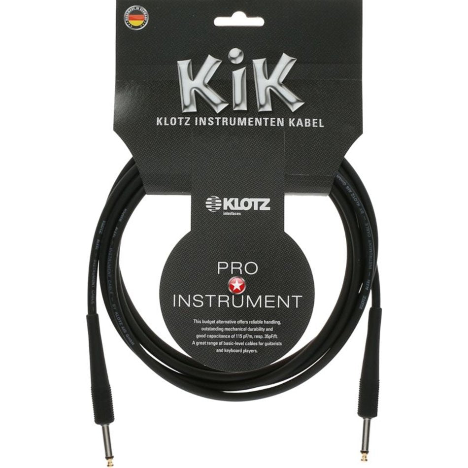 KLOTZ Guitar 3m (10ft) KIK Instrument Cable - Black - Klotz Gold