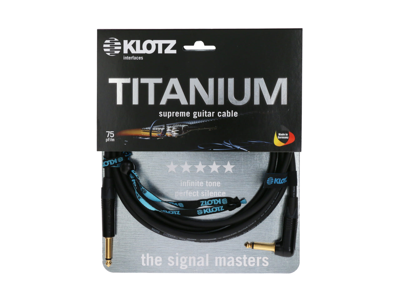 KLOTZ Guitar 3m (10ft) Titanium Instrument Cable Right Angle