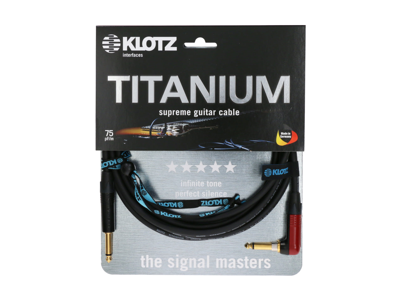 Klotz Guitar 6m (20ft) Titanium Instrument Cable w/ Silent Plug Straight to Angle