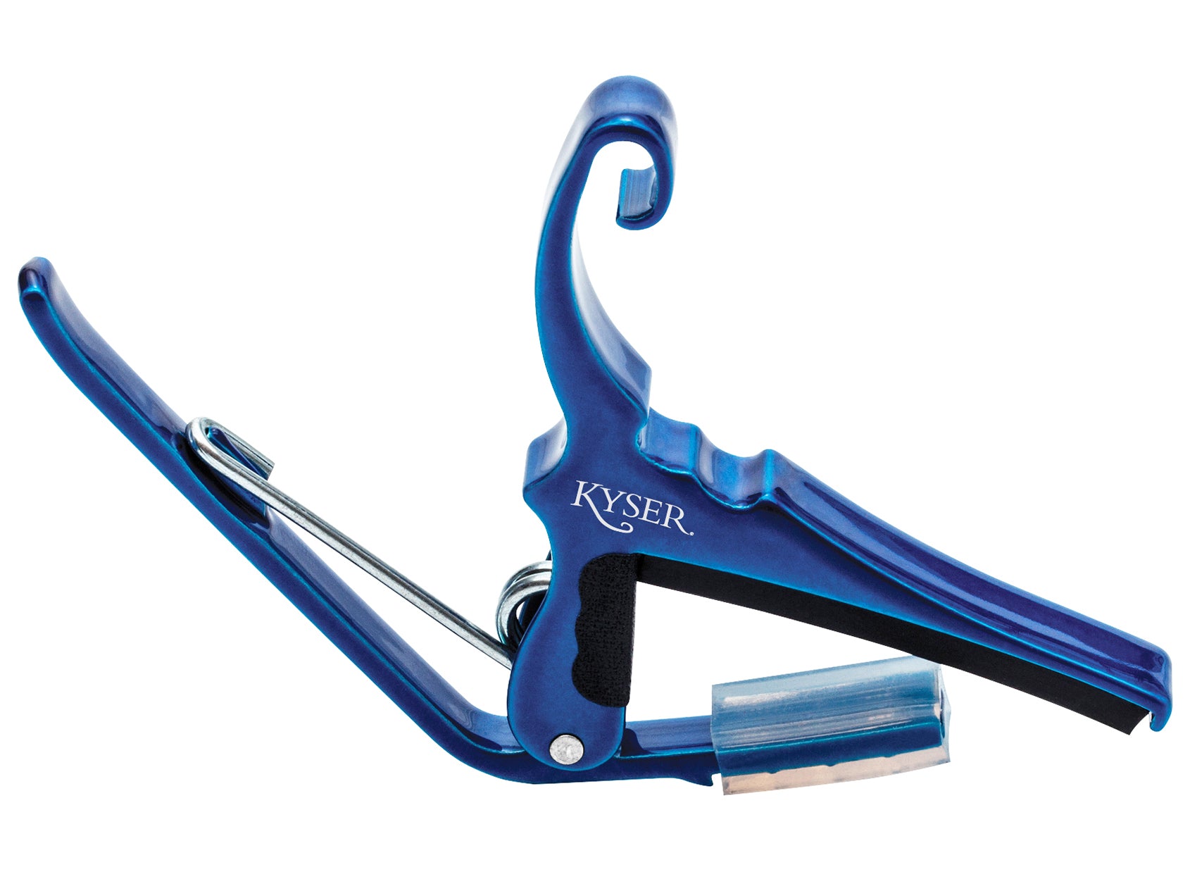 Blue Capo for acoustic guitars. Easy headstock park and one hand reposition.