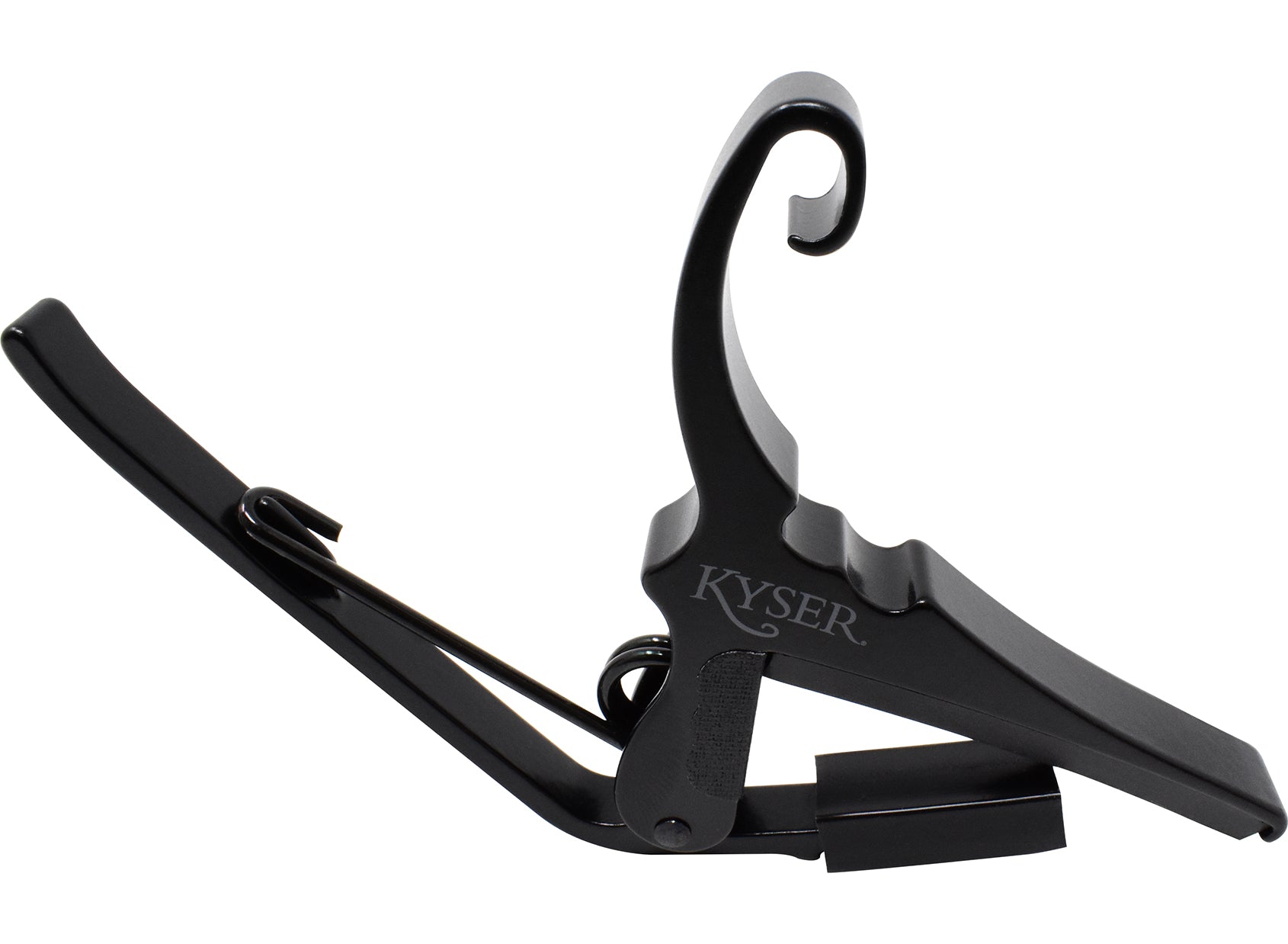 Matte Black Low Tension Capo for acoustic guitars. Easy headstock park and one hand reposition.