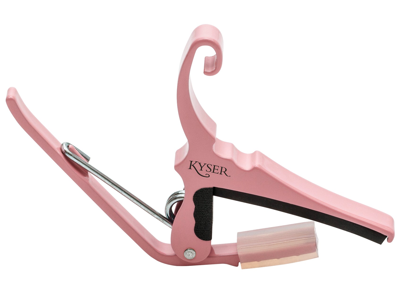 Pink Capo for acoustic guitars. Easy headstock park and one hand reposition.