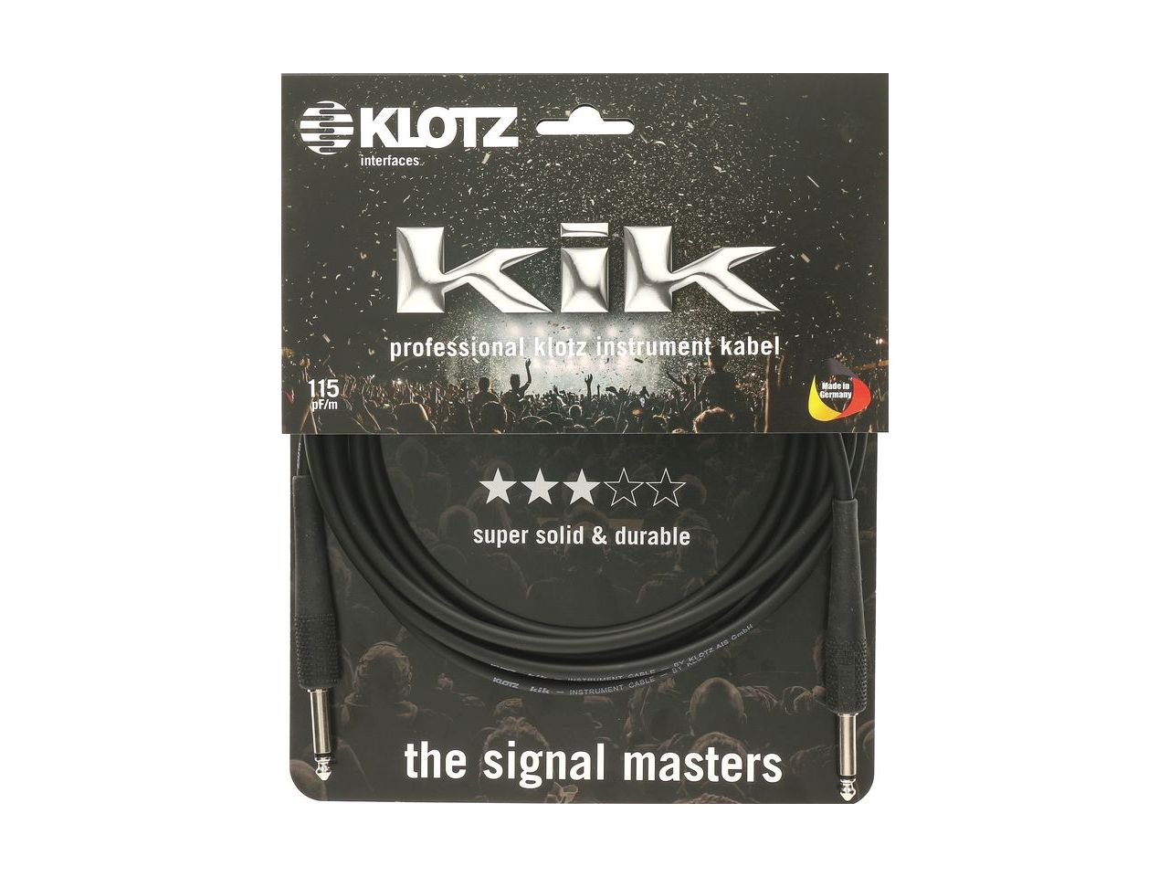 Klotz Guitar 9m (30ft) KIK Instrument Cable - Black - Klotz Nickel Connectors