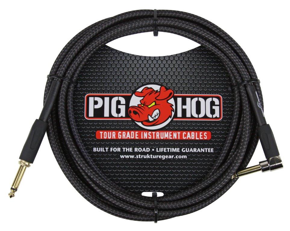 Pig Hog Black Woven Instrument Cable 10ft. Right