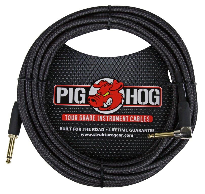 Pig Hog Black Woven Instrument Cable 20ft. Right