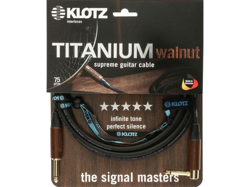 6m TITANIUM guitar cable with walnut sleeves and right angle jack