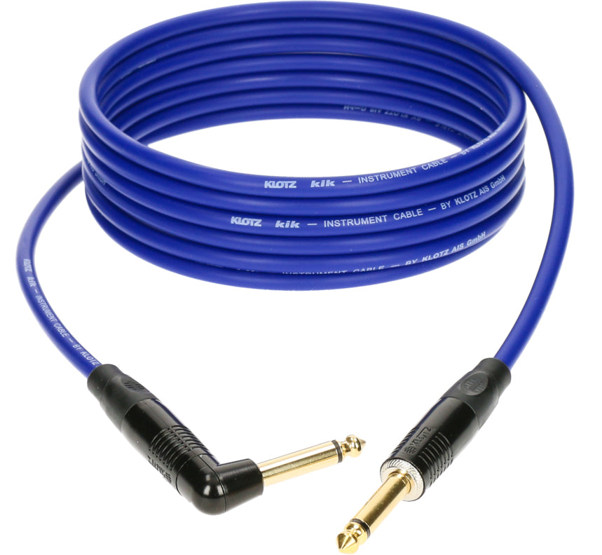 KLOTZ 6M PRO BLUE INSTRUMENT CABLE STRAIGHT/ANGLE GOLD PLATED CONTACTS KLOTZ METAL CONNECTOR