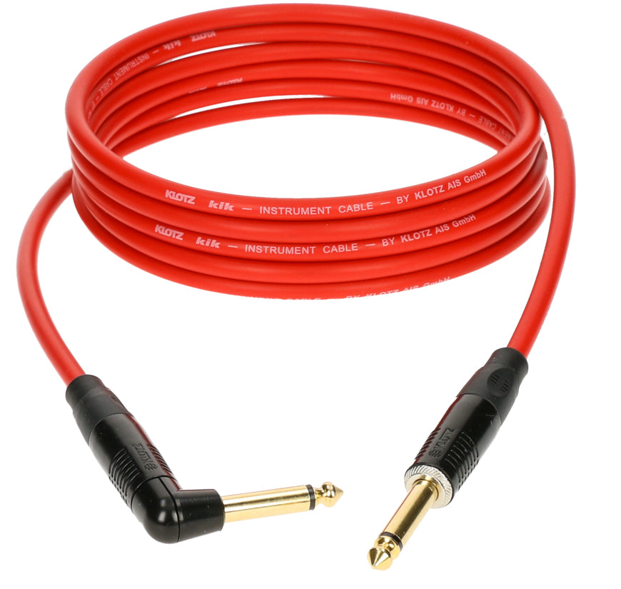 KLOTZ 6M PRO RED INSTRUMENT CABLE STRAIGHT/ANGLE GOLD PLATED CONTACTS KLOTZ METAL CONNECTOR