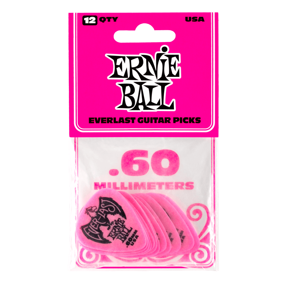 Ernie Ball P09179 .60mm Pink Everlast Picks 12-Pack