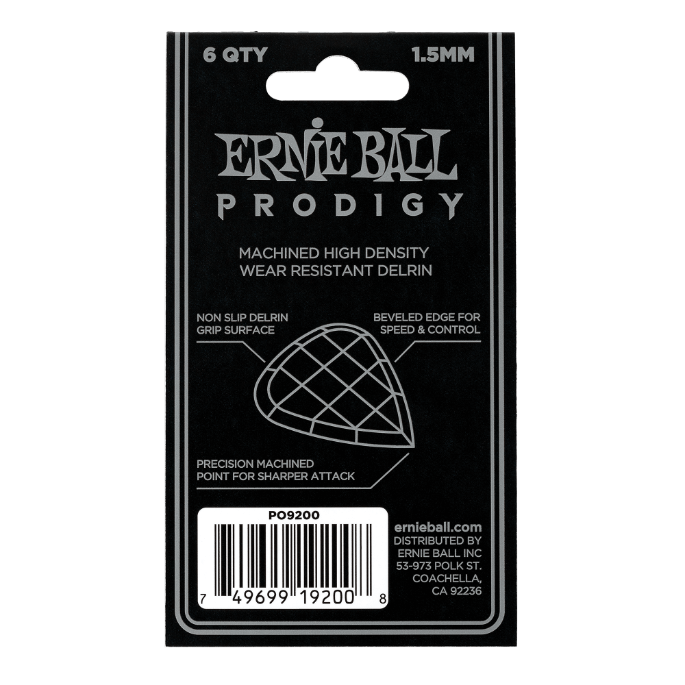 Ernie Ball P09200 1.5mm Black Mini Prodigy Picks 6-Pack