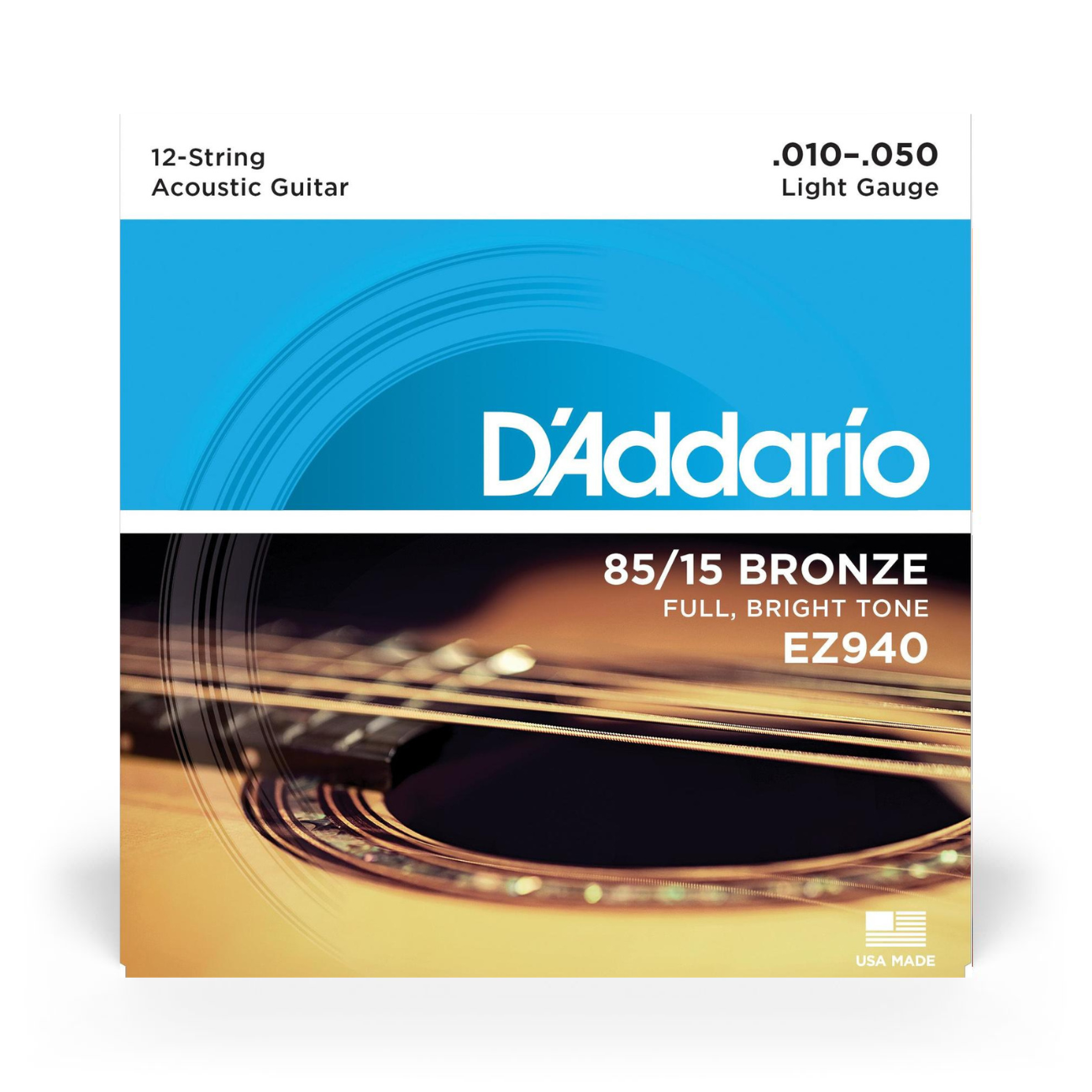 D'Addario EZ940 | 85/15 Bronze Acoustic Guitar Strings 10-47 Gauge | Light | 12-String