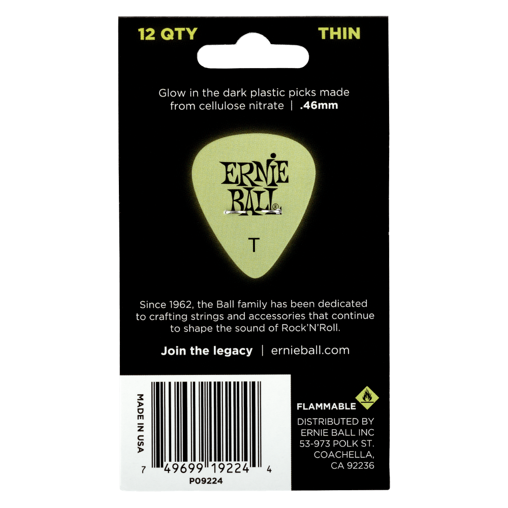 Ernie Ball P09224 Super Glow Cellulose Thin Bag of 12