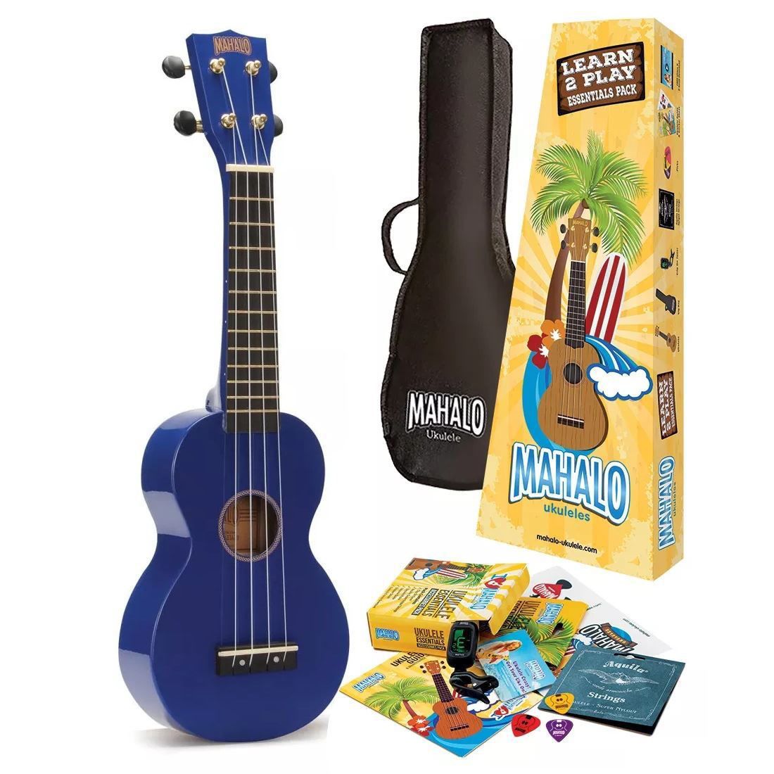 Mahalo Rainbow Series | Soprano Ukulele Package | Gloss Blue