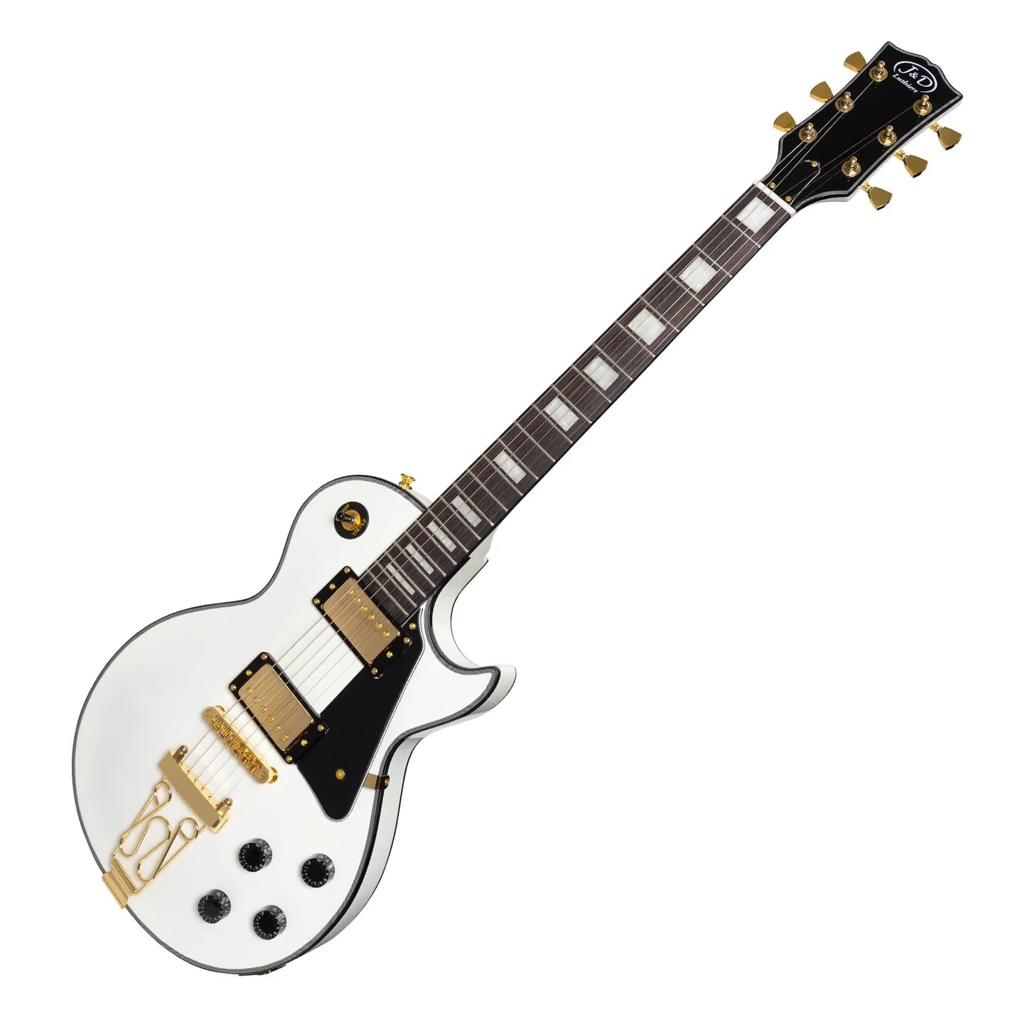 J&D Luthiers LP-Custom Style Electric Guitar | White/Trapeze Tailpiece