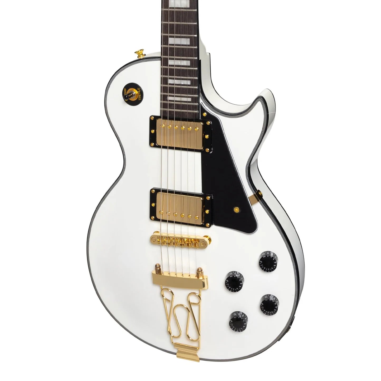 J&D Luthiers LP-Custom Style Electric Guitar | White/Trapeze Tailpiece