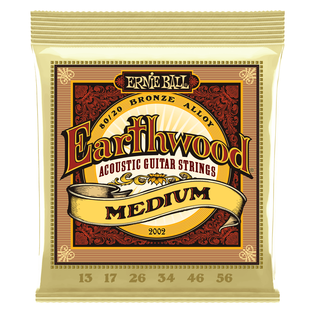 Ernie Ball P02002 Earthwood Medium 80/20 Bronze Acoustic Guitar Strings 13-56 Gauge