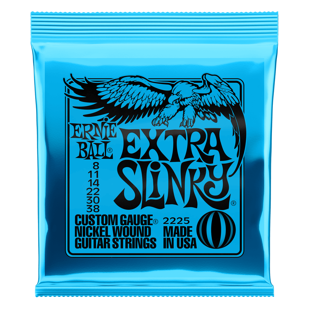 Ernie Ball P02225 Extra Slinky Nickel Wound Electric Guitar Strings 8-38 Gauge