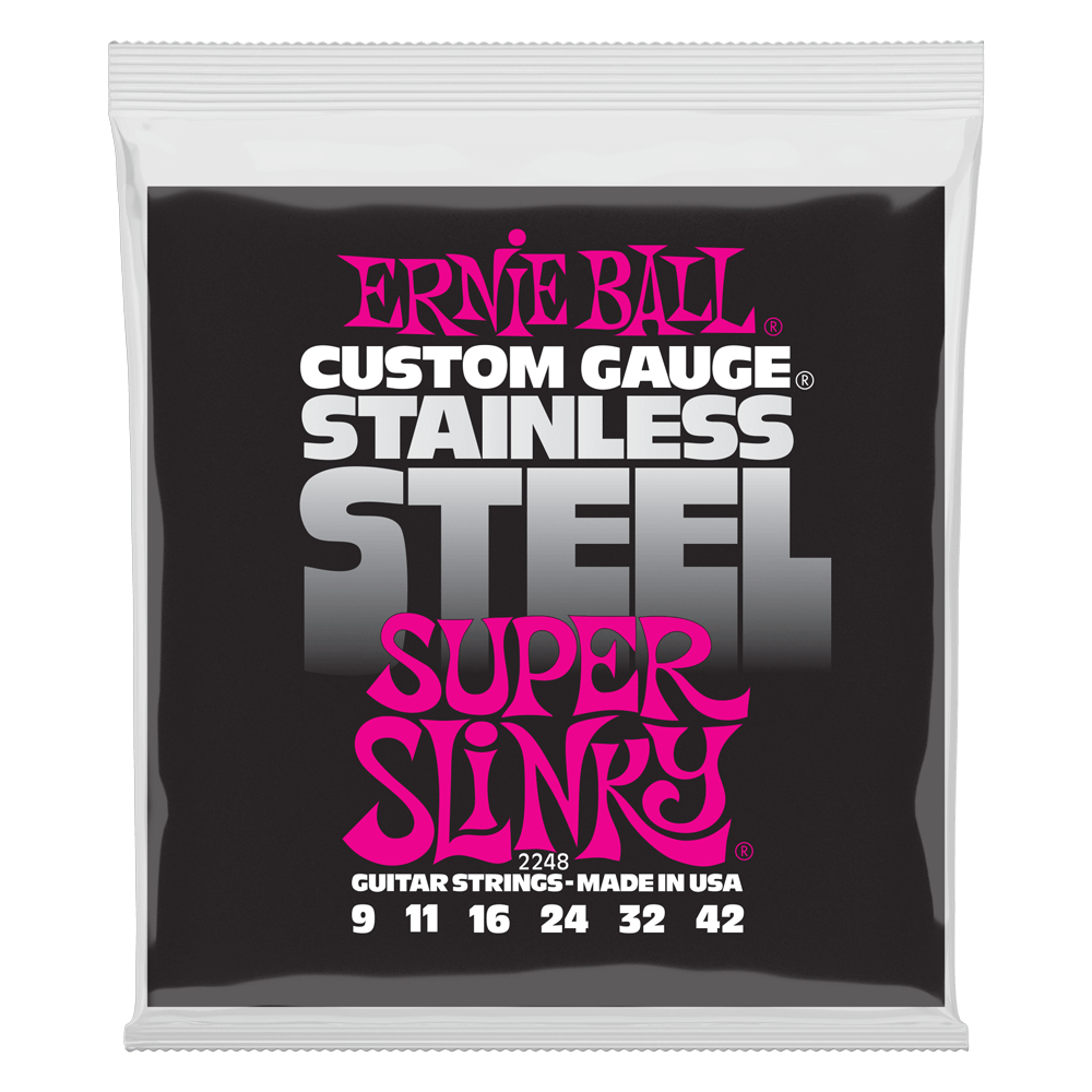 Ernie Ball P02248 Super Slinky Stainless Steel Wound Electric Guitar Strings 9-42 Gauge