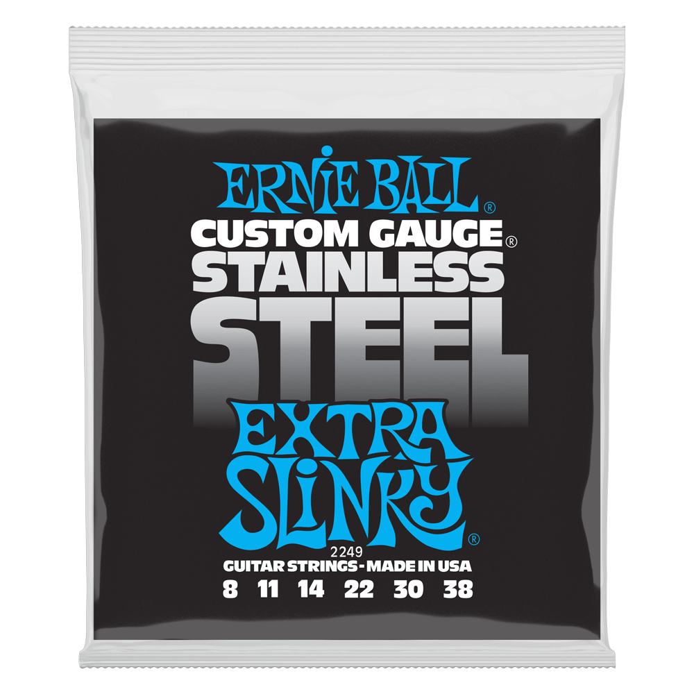 Ernie Ball P02249 Extra Slinky Stainless Steel Wound Electric Guitar Strings 8-38 Gauge