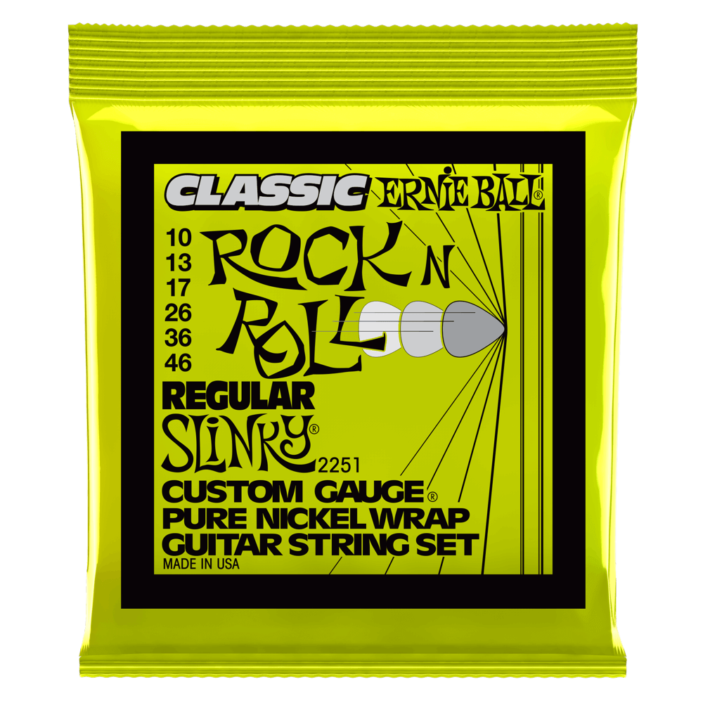 Ernie Ball P02251 Hybrid Slinky Classic Rock n Roll Pure Nickel Wrap Electric Guitar Strings 10-46 Gauge